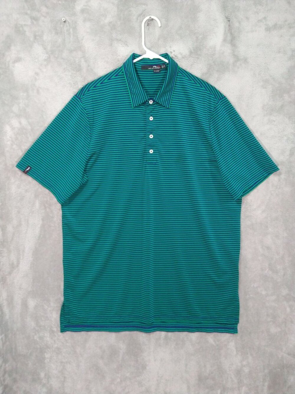 RLX Ralph Lauren Polo Mens XL Green Stripe Golf Stretch Performance Short Sleeve